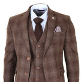 Abito da uomo a 3 pezzi in tweed marrone a quadri