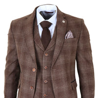 Abito da uomo a 3 pezzi in tweed marrone a quadri