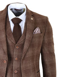 Abito da uomo a 3 pezzi in tweed marrone a quadri