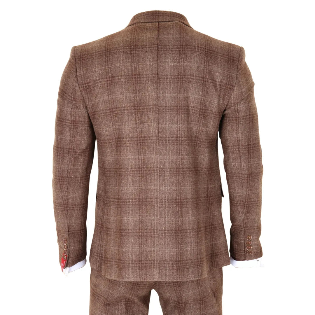 Abito da uomo a 3 pezzi in tweed marrone a quadri