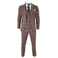 Abito da uomo a 3 pezzi in tweed marrone a quadri