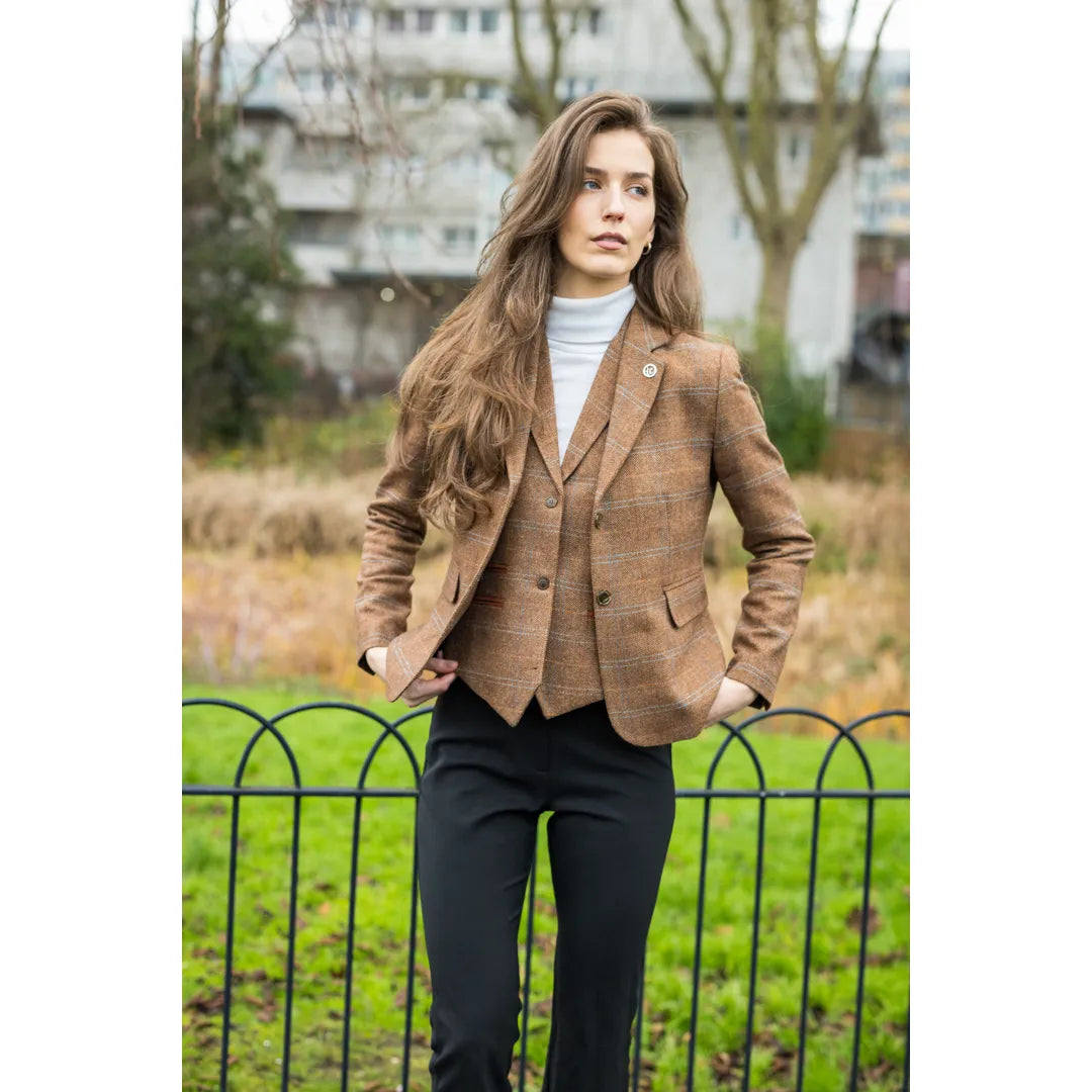 TPSTZ73 - Blazer in tweed marrone quercia da donna