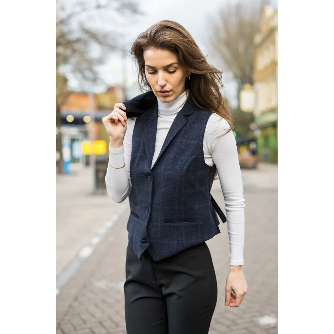 TPSTZ72 - Gilet blazer in tweed blu navy da donna