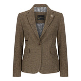 TPW-20 - Blazer da donna in tweed pied de poule marrone misto lana