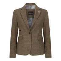 TPW-20 - Blazer da donna in tweed pied de poule marrone misto lana