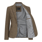 TPW-20 - Blazer da donna in tweed pied de poule marrone misto lana
