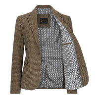 TPW-20 - Blazer da donna in tweed pied de poule marrone misto lana
