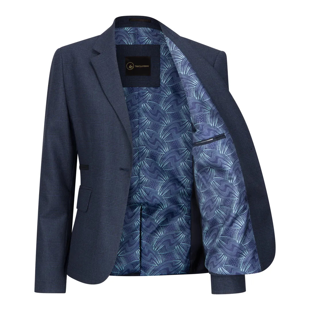 TPW52 - Abito da donna in 3 pezzi con motivo Principe di Galles blu navy