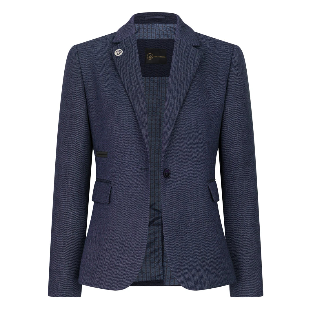 TPW-AK-04 - Abito da donna in tweed a spina di pesce blu navy, 3 pezzi