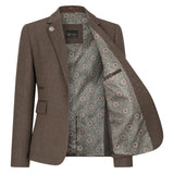 TPW-AK-06 - Abito da donna in tweed a spina di pesce marrone, 3 pezzi