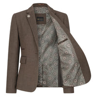 TPW-AK-06 - Abito da donna in tweed a spina di pesce marrone, 3 pezzi