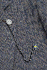 Thomas - Abito da uomo in tweed misto lana blu navy, 3 pezzi