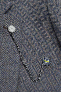 Thomas - Abito da uomo in tweed misto lana blu navy, 3 pezzi