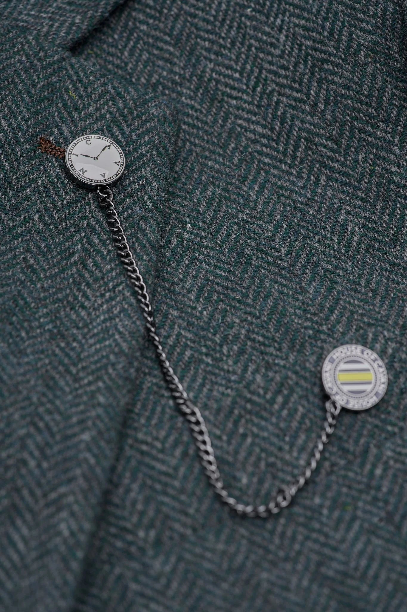 Thomas - Abito in tweed misto lana verde oliva 3 pezzi