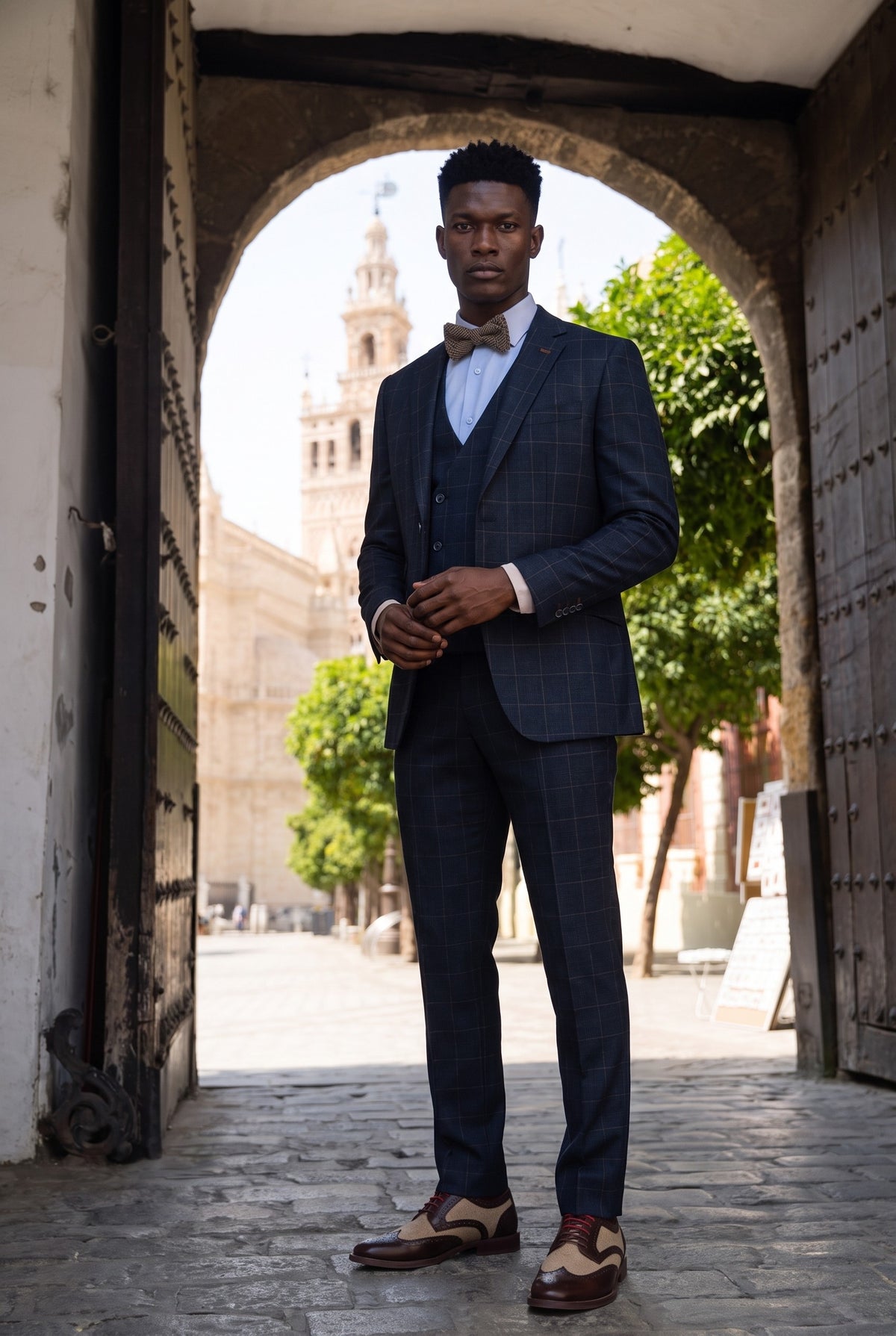 Look #265 styled with Torino - Abito da uomo a quadri blu navy su misura, 3 pezzi