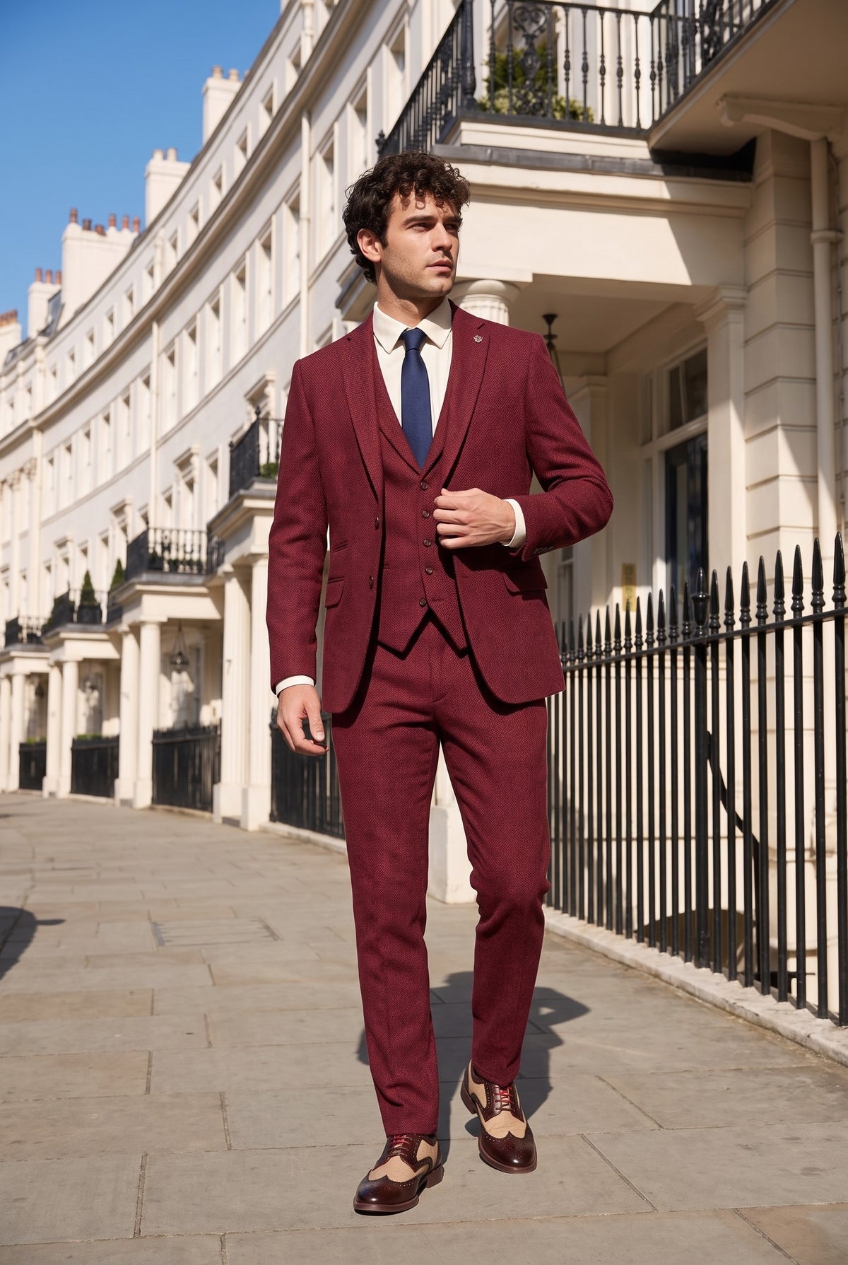 Look #508 styled with Abito da uomo in tweed a spina di pesce, 3 pezzi, color vino bordeaux - STZ11