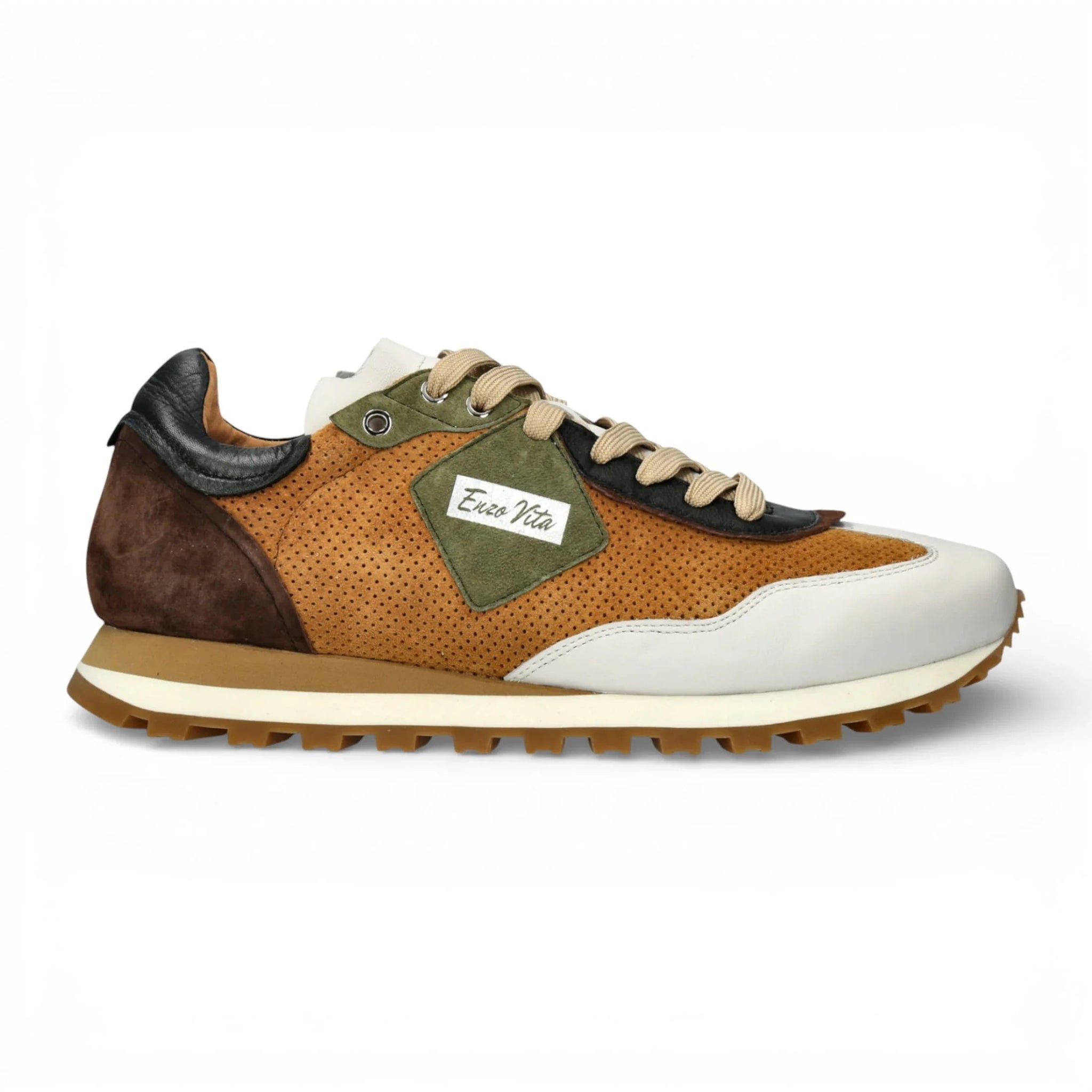 Aglae 02 - Sneakers da uomo in pelle bianca e marrone chiaro