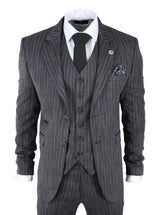 Men's Grey Pinstripe Herringbone Tweed 3 Piece Suit