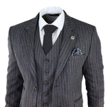 Men's Grey Pinstripe Herringbone Tweed 3 Piece Suit
