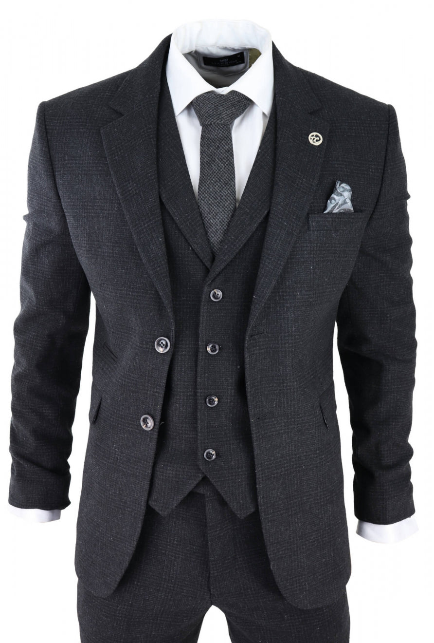 Men's Black Glen Check 3 Piece Suit