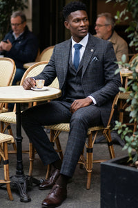 Abito da uomo a 3 pezzi con motivo tartan grigio