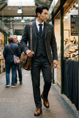 Abito da uomo a 3 pezzi con motivo tartan grigio