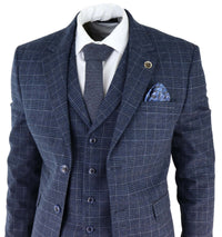 Men's Blue Tartan Check 3 Piece Suit