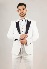 AK-24 Men's White 3-Piece Velvet Wedding Tuxedo with Black Lapels