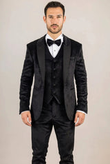 Smoking da sposa in velluto nero da uomo AK-26, 3 pezzi, con revers in raso