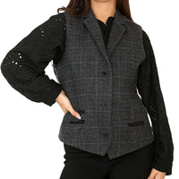 Gilet da donna in tweed a quadri grigio