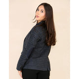 Completo blu da donna con blazer a quadri in tweed