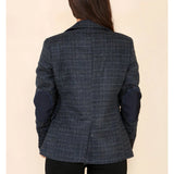 Completo blu da donna con blazer a quadri in tweed