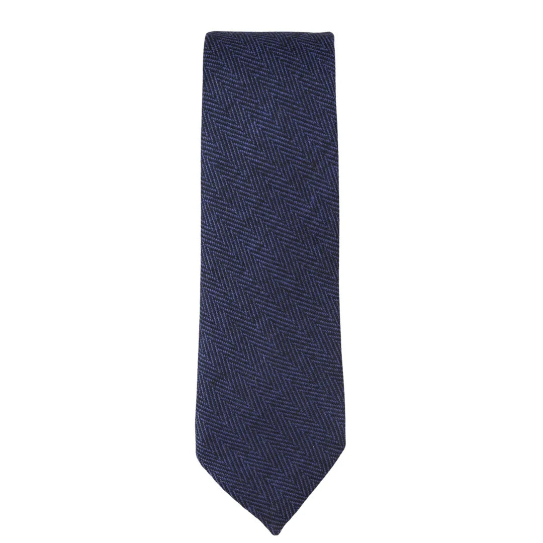 Men's Tweed Blue Herringbone Tie & Pocket Square Set