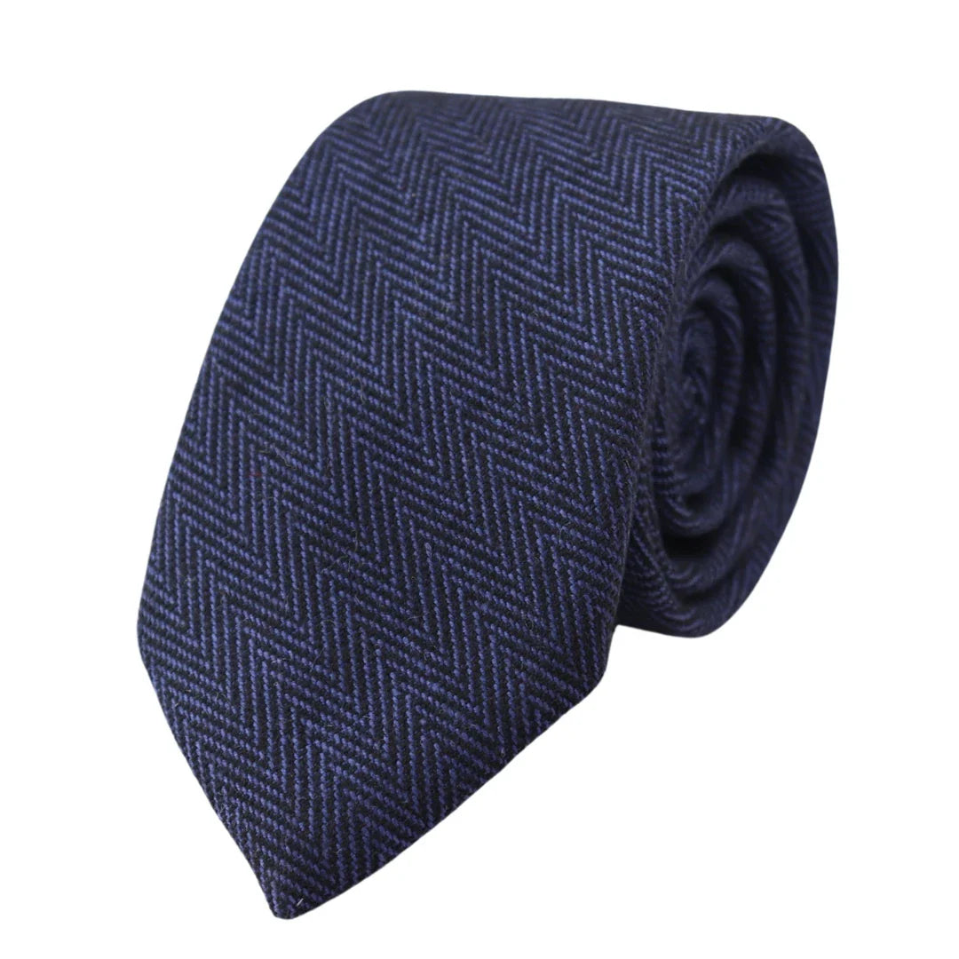 Men's Tweed Blue Herringbone Tie & Pocket Square Set