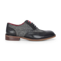 Albert - Scarpe brogue da uomo in pelle nera con dettagli in tweed
