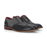 Albert - Scarpe brogue da uomo in pelle nera con dettagli in tweed