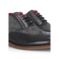 Albert - Scarpe brogue da uomo in pelle nera con dettagli in tweed