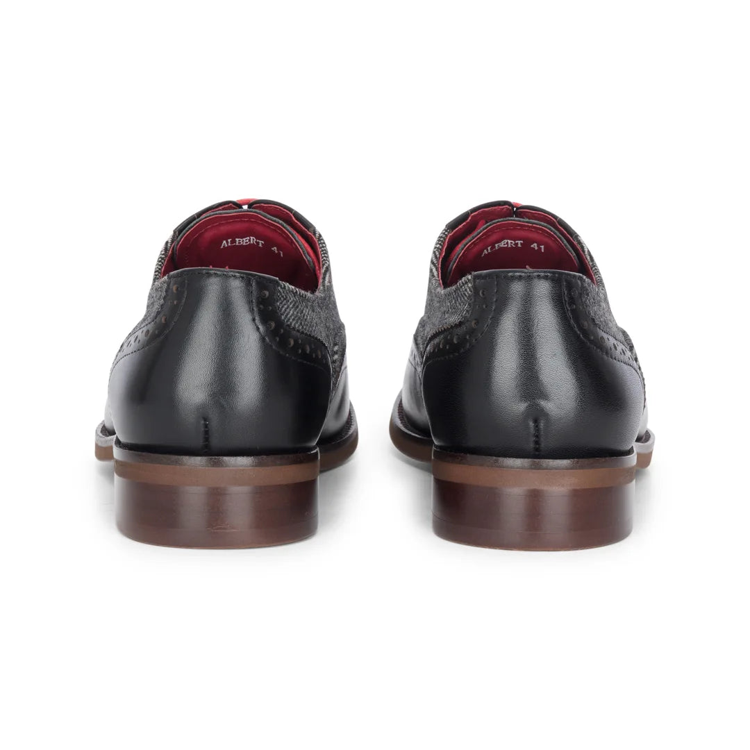 Albert - Scarpe brogue da uomo in pelle nera con dettagli in tweed