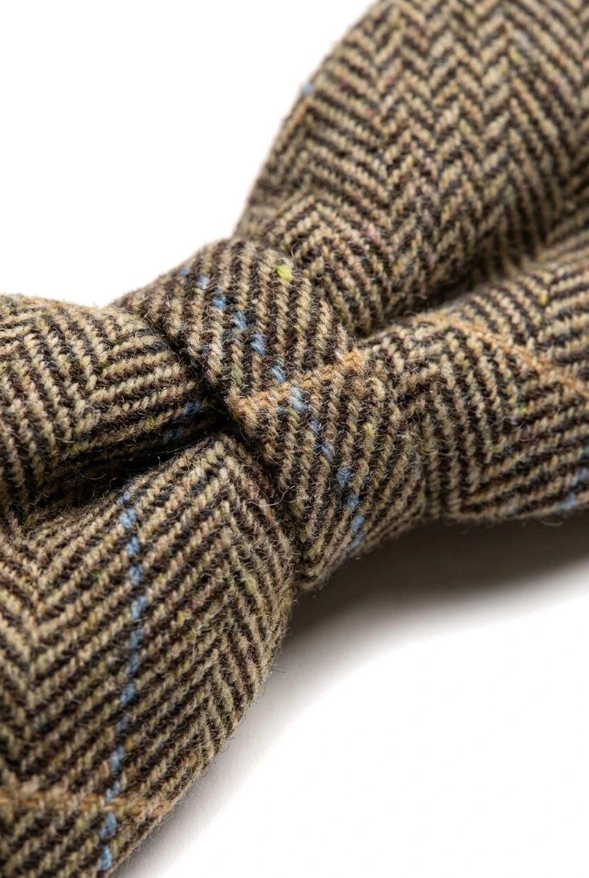 Albert - Papillon da uomo in tweed a spina di pesce marrone