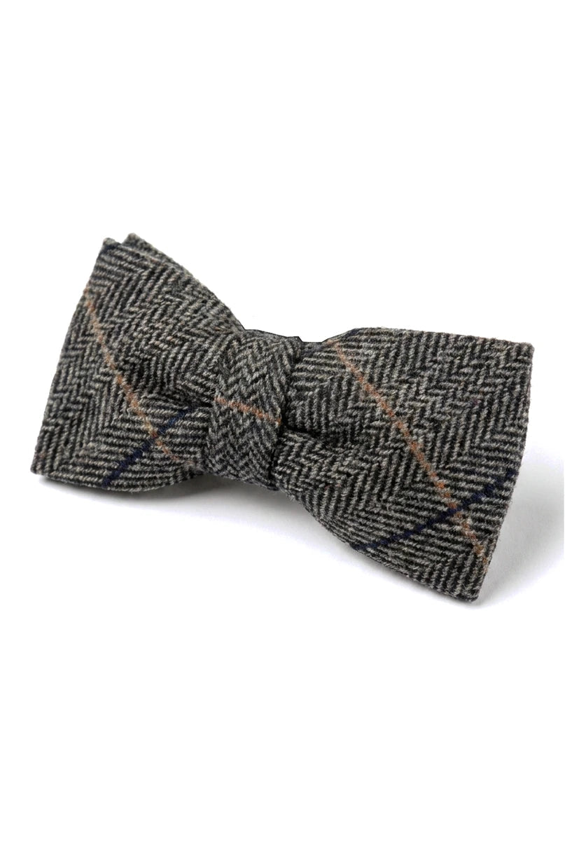 Albert - Papillon da uomo in tweed a spina di pesce grigio