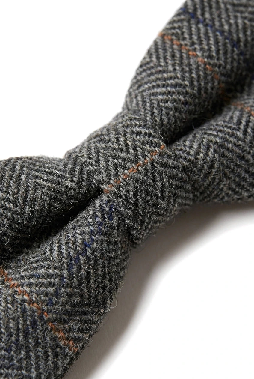 Albert - Papillon da uomo in tweed a spina di pesce grigio