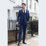 Abito da uomo a 3 pezzi, su misura, a quadri blu e marroni, in stile principe di Galles, per matrimonio e ballo di fine anno