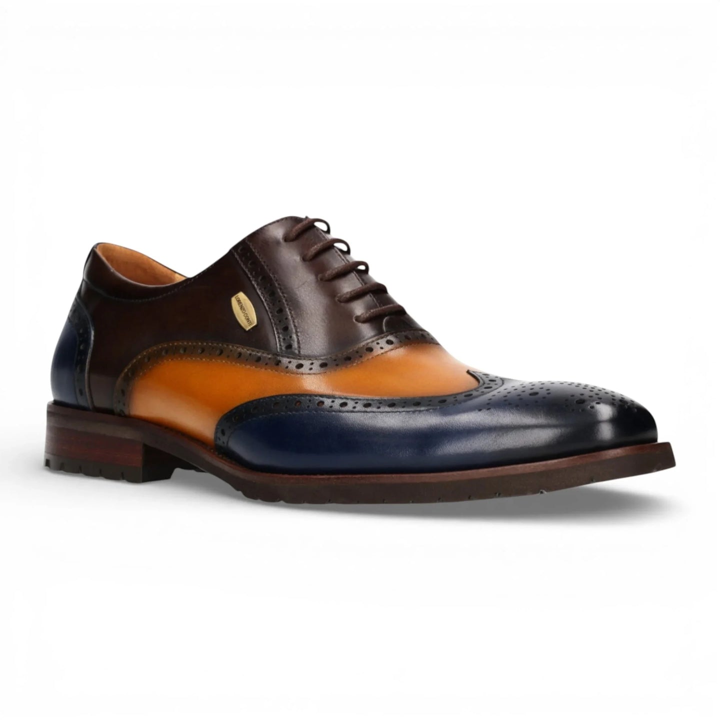 Antonin 01 - Scarpe Oxford da uomo in pelle blu e marrone