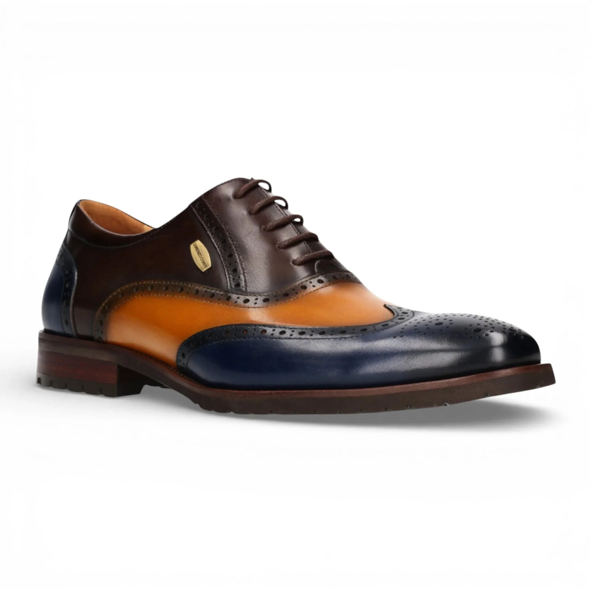 Antonin 01 - Scarpe Oxford da uomo in pelle blu e marrone