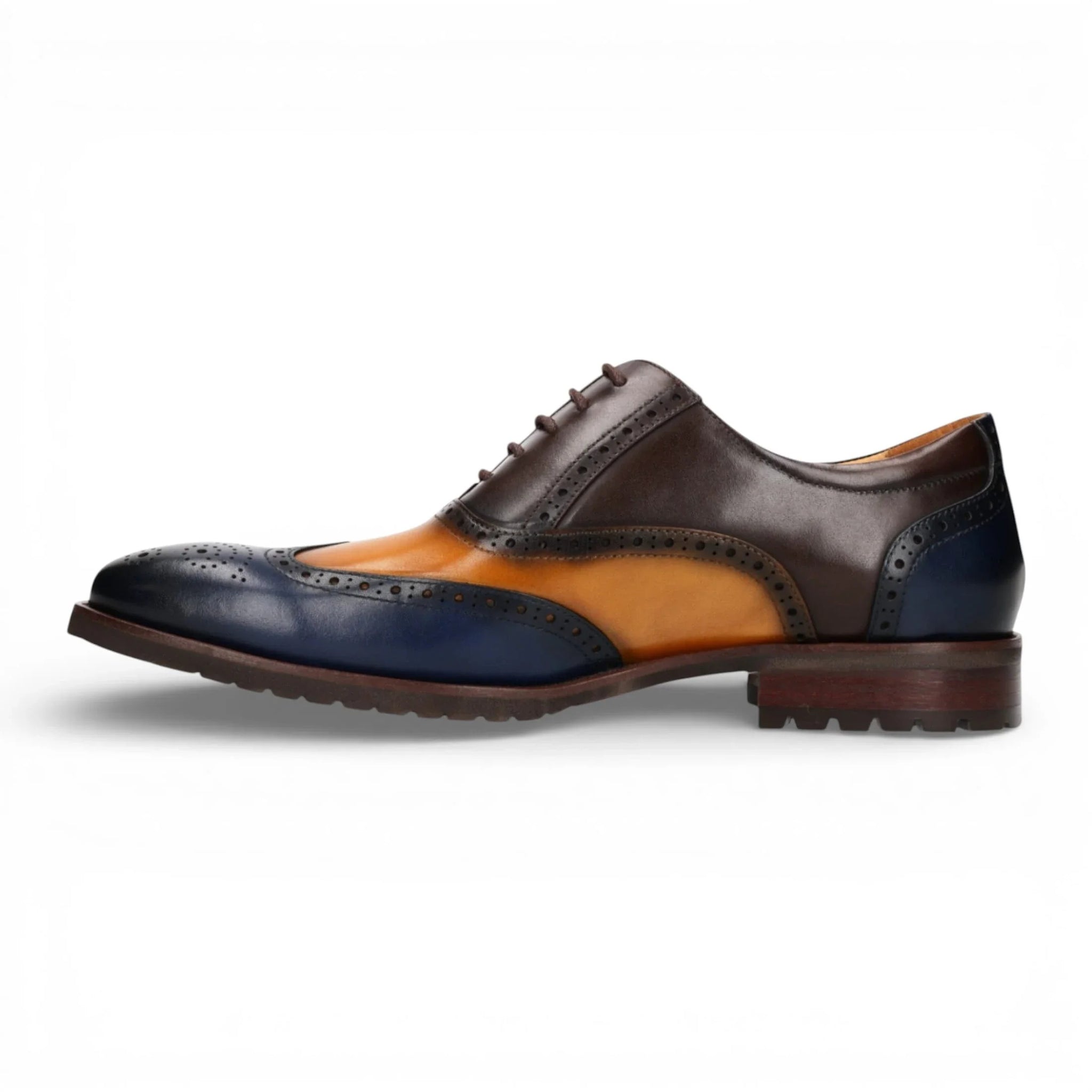 Antonin 01 - Scarpe Oxford da uomo in pelle blu e marrone