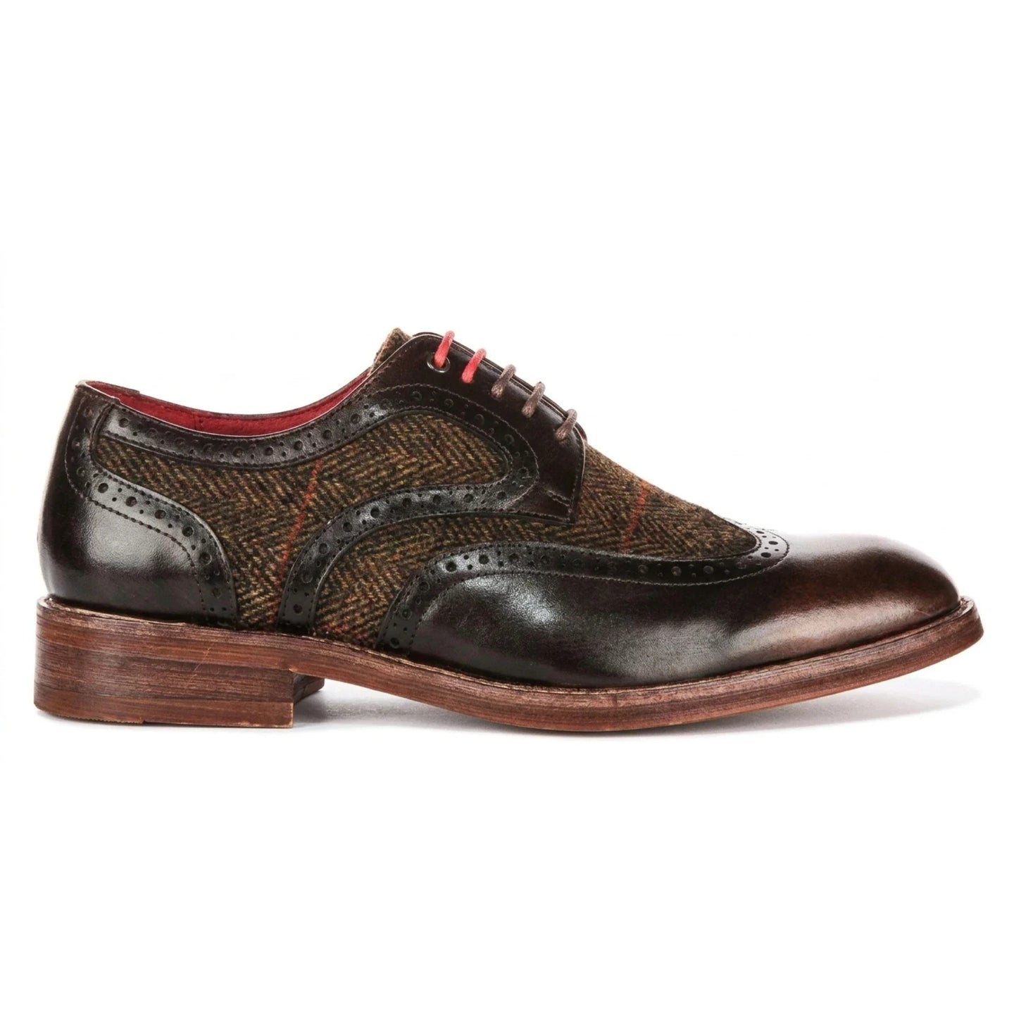 Arlo - Scarpe brogue da uomo in pelle marrone e tweed