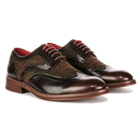 Arlo - Scarpe brogue da uomo in pelle marrone e tweed
