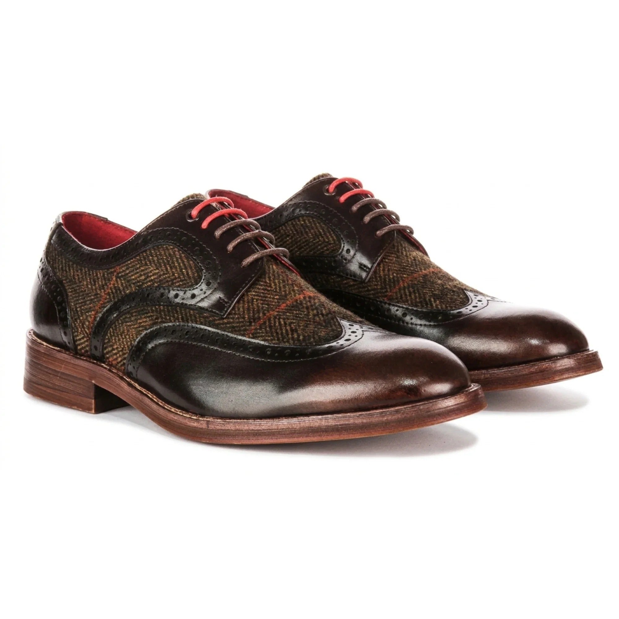 Arlo - Scarpe brogue da uomo in pelle marrone e tweed