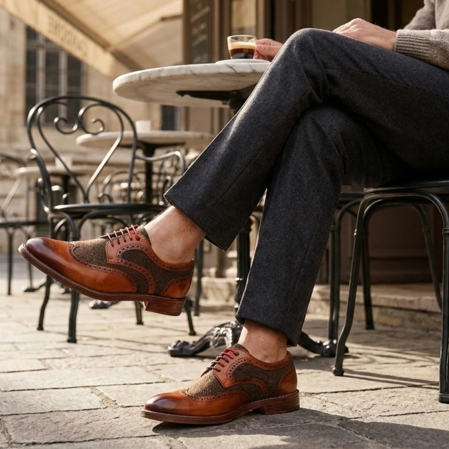 Arlo - Scarpe brogue da uomo in tweed color cuoio