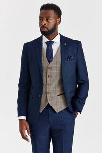 Abito blu navy Arthur con gilet in tweed a contrasto Harris Brown